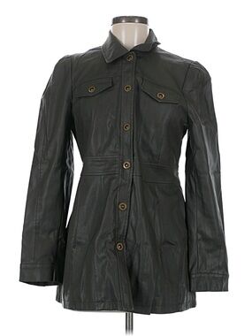 Anthropologie Maeve grey green faux leather trench coat jacket